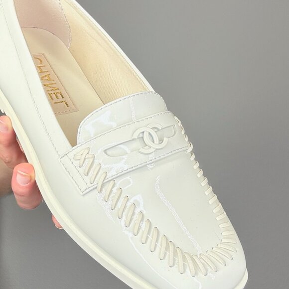 Chanel Cream Patent Loafers - Picture 6 of 6